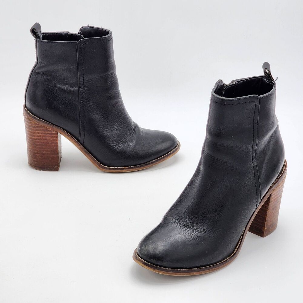 Seychelles Wooden Block Heel Black Leather Ankle Booties Size 7